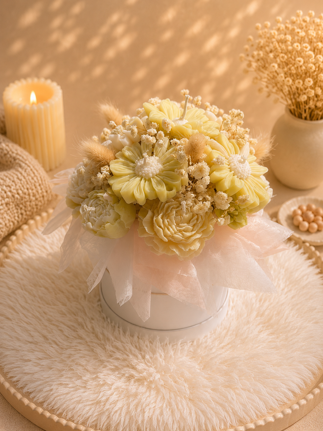 Lemon Cream | Handgemachter Blumenkerzenstrauß