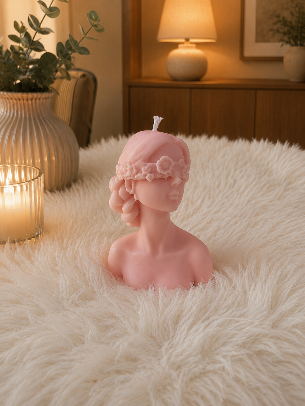 Blütenmädchen – Handgemachte Figurenkerze aus Rapswachs | Rosa, Beige & Creme