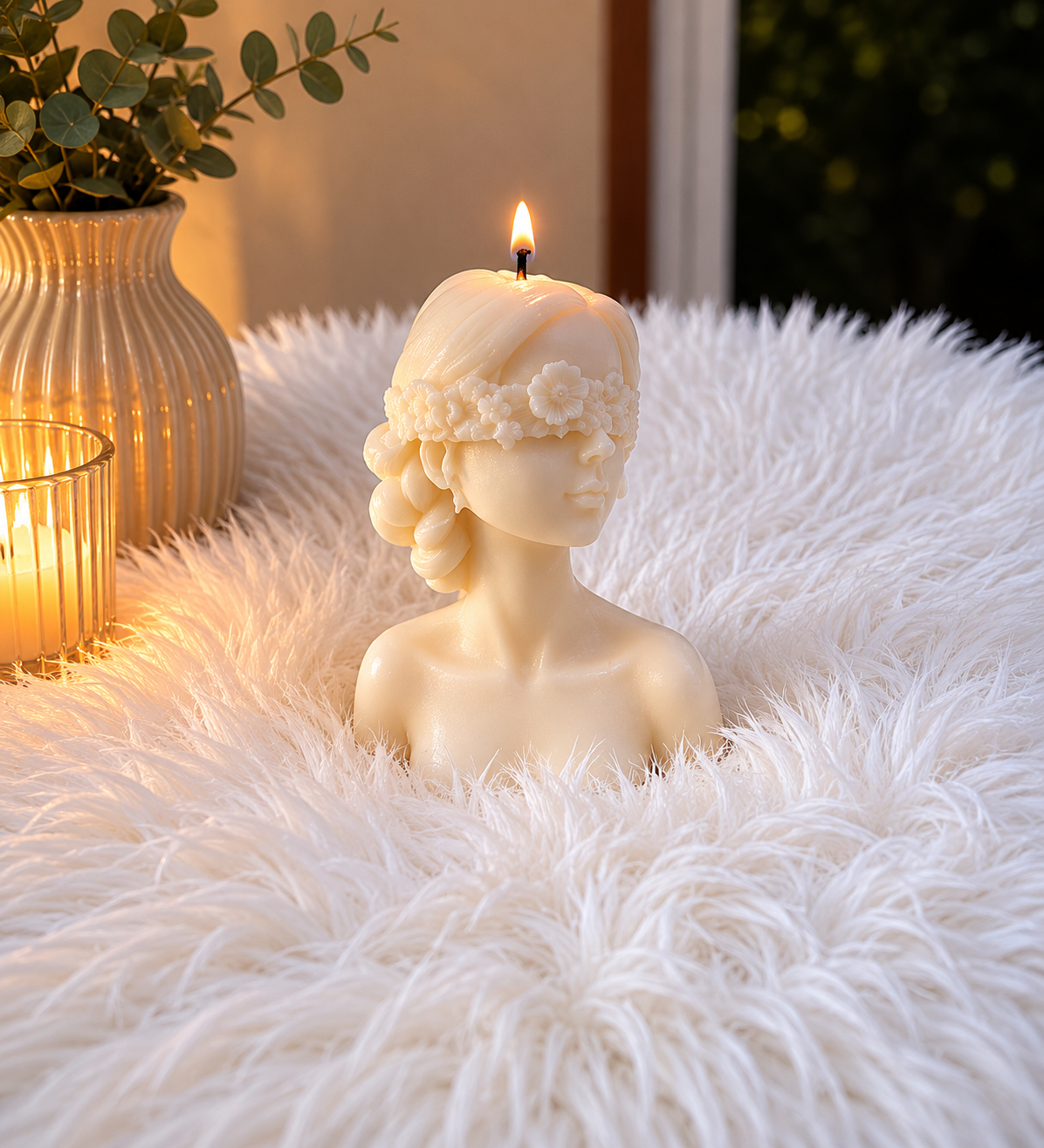Blütenmädchen – Handgemachte Figurenkerze aus Rapswachs | Rosa, Beige & Creme