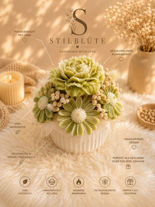 Blumenkerze „Lemon Cream Petite“ – Handgemachte Blumenkerze in Keraflott-Schale