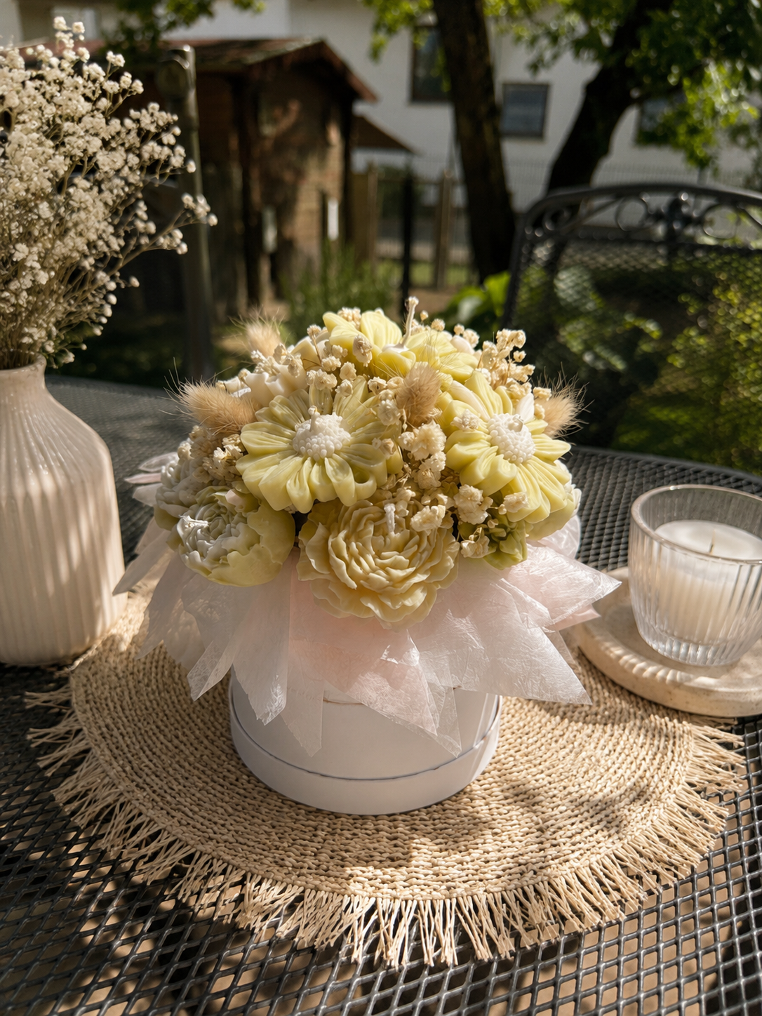 Lemon Cream | Handgemachter Blumenkerzenstrauß