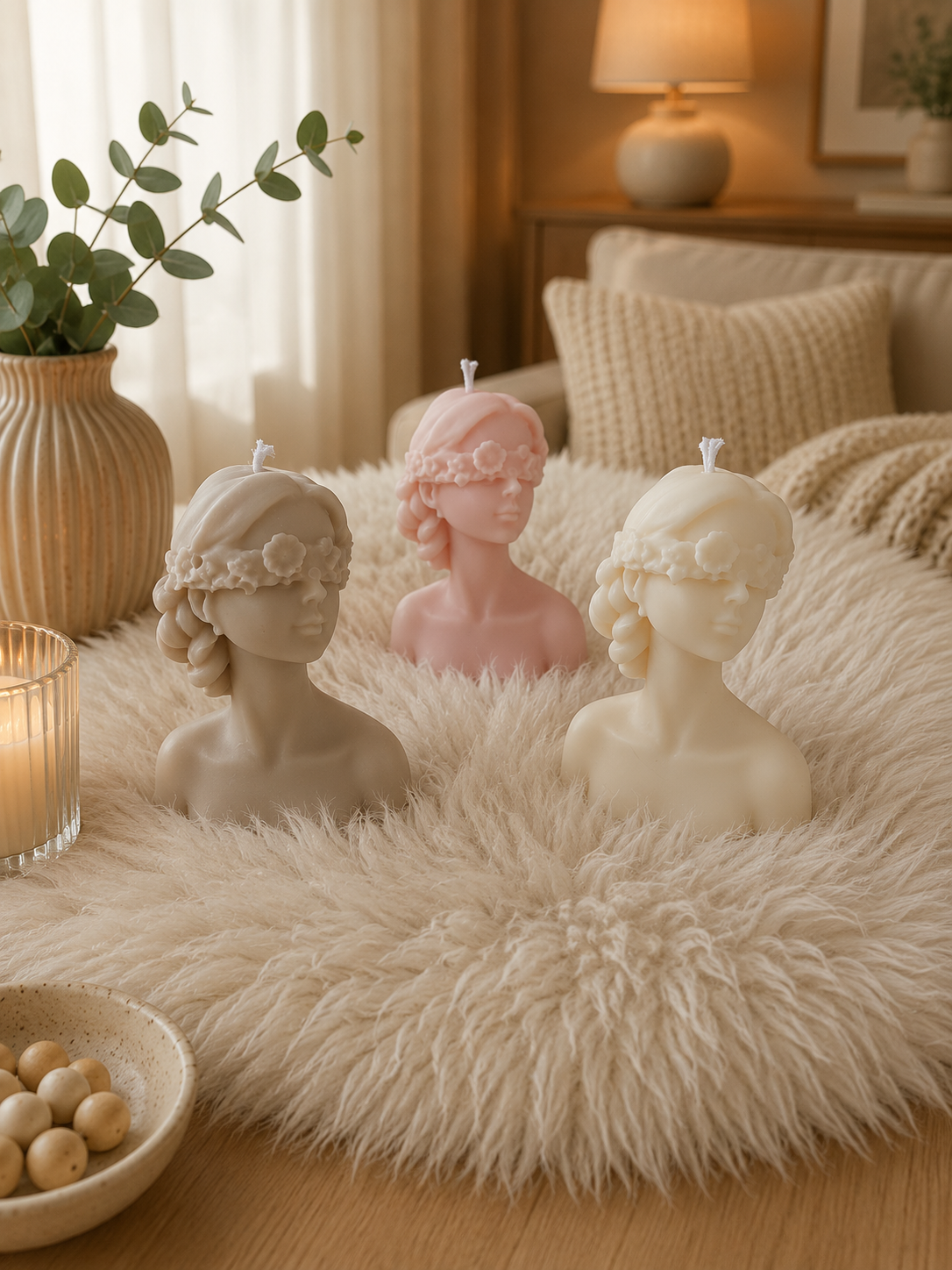 Blütenmädchen – Handgemachte Figurenkerze aus Rapswachs | Rosa, Beige & Creme